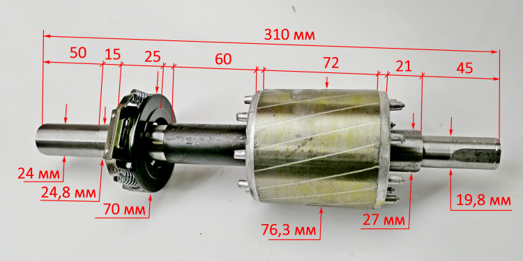 Ротор с центробежным выключателем Lраб.=71мм, D=76мм для КМП-400/100Р(7) с JST3